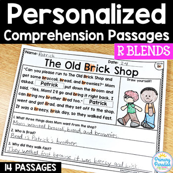 Preview of R Blends Reading Passages: PERSONALIZED Comprehension Class Sets