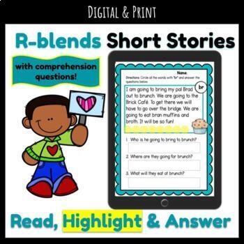 Preview of R-Blends Short Stories with Comprehension Questions (br, cr, dr, fr, gr, pr, tr)