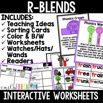 R Blend Worksheets Activities Centers No Prep by Emily Education
