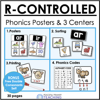 Preview of R-CONTROLLED Posters and 3 Phonics Centers - 1st Grade Phonics Activities