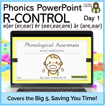 Preview of R-Control ēr (eer,ear,ere) Day1 Phonics Phonemic Awareness Digital PowerPoint