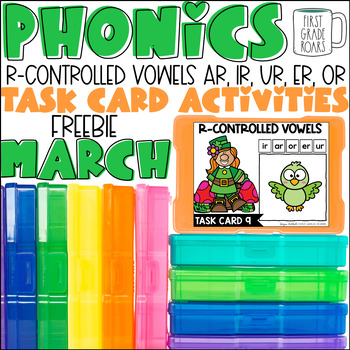 Preview of R Controlled Vowel Freebie Phonics Task Card Activity Centers Scoot Morning Tubs