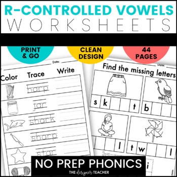 Preview of NO PREP R-Controlled Vowels Worksheets Phonics Activities BUNDLE AR IR OR ER UR