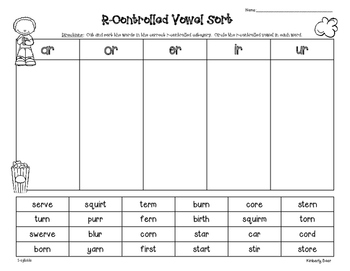 R-Controlled Vowel Sort PACK - 3 sorting activities for AR, ER, IR, OR, UR,