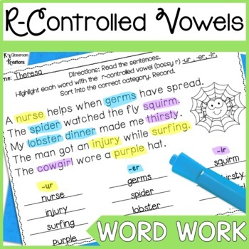 Preview of R-Controlled Vowel Word Work Worksheets