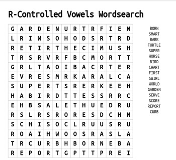 Preview of R-Controlled Vowel Wordsearch