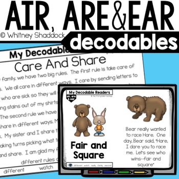 Preview of AIR EAR ARE R Controlled Vowels Decodable Readers and Passages for 1st Grade