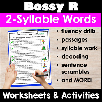 Preview of R Controlled Vowels Bossy R Worksheets & Activities 2 syllable Orton Gillingham