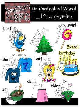 Preview of R Controlled Vowels Clip Art-  _ir Spelling and Rhyming Clipart