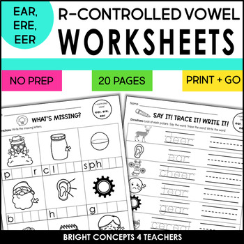 Preview of R-Controlled Vowels EAR, EER, ERE Worksheets and Word Work