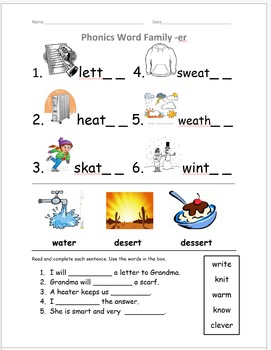 R Controlled Vowels ER poem short story Phonics activity word Family