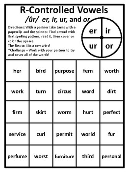 R-Controlled Vowels Game R Controlled Vowels Game er, ir, ur, or Game