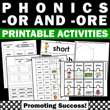 Preview of Phonics R Controlled Vowels Worksheets Games Activities Review Centers ORE & OR