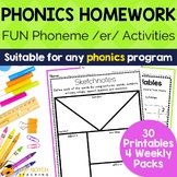 R Controlled Vowels Phonics Homework | ER IR UR Worksheets