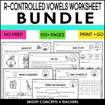Preview of R-Controlled Vowels Phonics Worksheets BUNDLE