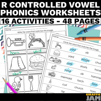 Preview of Decodable Phonics Worksheet R-Controlled Vowels Phonics Practice Mixed Review