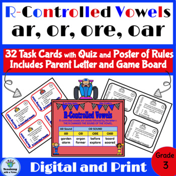 Preview of R-Controlled Vowels Task Cards AR, OR, ORE, OAR Print & Digital
