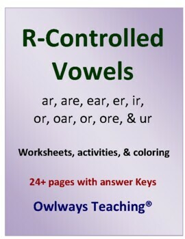 Preview of R Controlled Vowels Worksheets & Activites,  ar, er, ir, or, ur, are, ear, ore