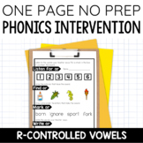 R-Controlled Vowels Worksheets Phonics Intervention Activities