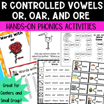 Preview of R Controlled Vowels or, oar, and ore Bossy R Phonics Centers | Reading Stations