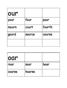 Preview of R Controlled Word Sort /our/ (four) and /oar/ (soar)
