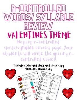 Preview of R-Controlled Word/Syllable Review- Valentines Theme