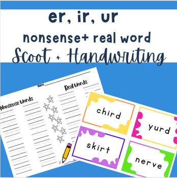 Preview of R Controlled: er, ir, ur Nonsense & Real Words Scoot + Handwriting