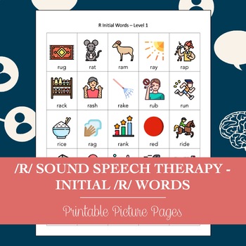 Preview of R Initial Words Picture Pages Worksheet + Progress Tracker for Speech Therapy