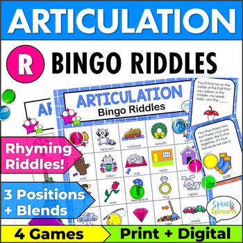 Preview of R & Vocalic R Articulation Activities Speech Therapy Rhyming Bingo Riddles Games