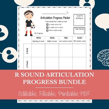 Preview of R Sound Articulation Progress Worksheets Bundle Speech Therapy (Printable PDF)