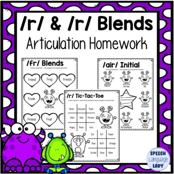 r and r blends articulation homework worksheets by speech language lady