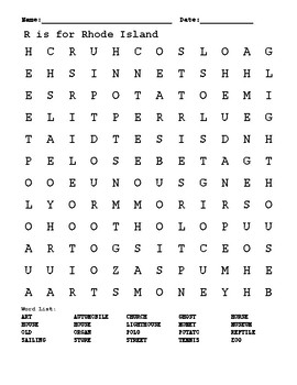 R is Rhode Island word search by A is for America TPT