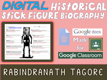 Preview of RABINDRANATH TAGORE Digital Historical Stick Figure Biography (mini biographies)