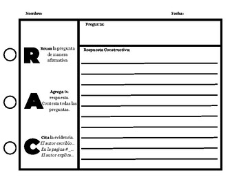 Preview of RAC Strategy Spanish Organizer with Sentence STEMS