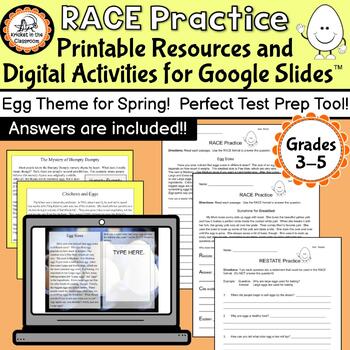Preview of RACE Practice, Digital Activities for Google Slides™ Plus Printables - Test Prep