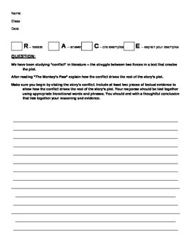 RACE Reading Response Handout with Rubric! Common Core Aligned! | TPT