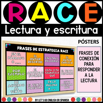 Preview of RACE Spanish Writing Strategy Posters Comprensión lectora vocabulario