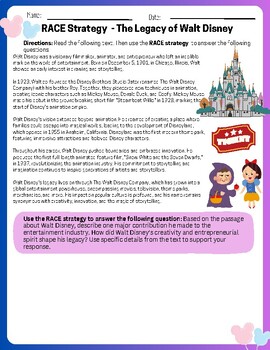 Preview of RACE Strategy Practice: Walt Disney Non-Fiction Passage (CCSS and SBAC-aligned!)