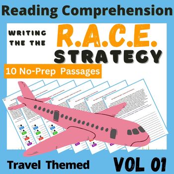 Preview of RACE Strategy Practice Worksheets TRAVEL Text Evidence 4th 5th 6th grades