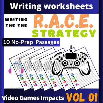 Preview of RACE Strategy Practice worksheets Video Games text based writing prompts
