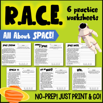 Preview of RACE Strategy Writing Practice | 6 Space-Themed Worksheets | PRINTABLE or EASEL