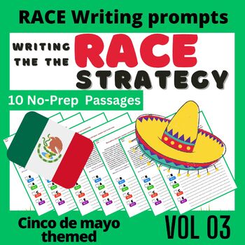 Preview of RACE Strategy Writing Prompts Cinco de mayo Text Evidence 4th 5th 6th grades