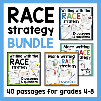 Preview of RACE Strategy Practice Worksheets BUNDLE of 40 RACE Passages and Writing Prompts