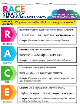 Preview of RACE Strategy for Essays | Informative Writing
