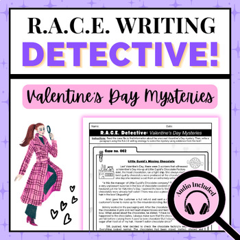 Preview of RACE Writing Detective Valentine's Day Mysteries 4th 5th Grade Reading Activity