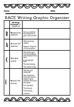 Preview of RACE Writing Graphic Organizer - Writing Across Curriculum