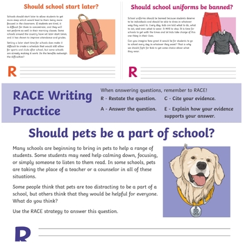 Preview of RACE Strategy Practice Worksheets Writing Passages & Prompts Text Evidence