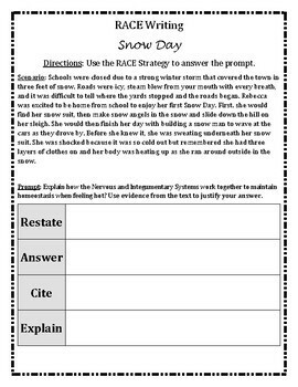 RACE Writing: Nervous & Integumentary System Maintaining Homeostasis