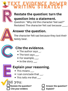 Preview of RACE Writing Strategy Anchor Chart (can make mini-anchor for students desks!!)