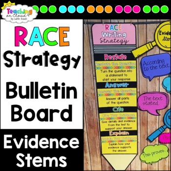 Preview of Back to School RACE Writing Strategy Bulletin Board Citing Text Evidence Stems